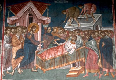 The Healing of the Paralytic at Capernaum, ca 1350 by Unbekannt