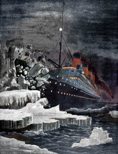 The Titanic colliding with an iceberg, 1912 by Unbekannt