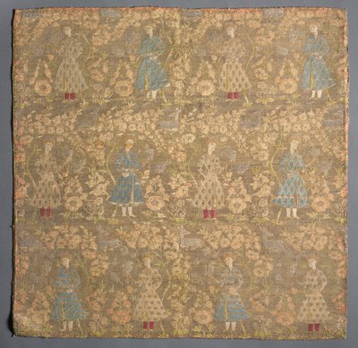 Twill weave with falconers amid rose bushes, 1650-1699 by Unbekannt