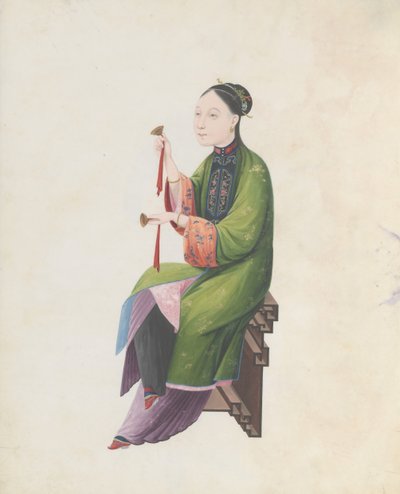 Watercolour of Musician Playing Bo by Unbekannt