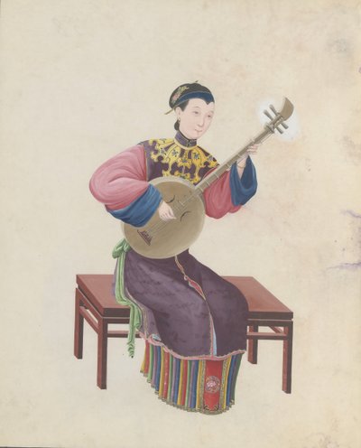 Watercolour of Musician Playing Ruan by Unbekannt