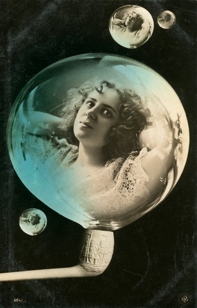 Woman Reflected in a Bubble, Postcard by Unbekannt