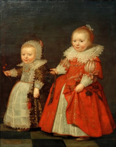 Two Little Girls, Full-Length Figures Facing Left by Unbekannt