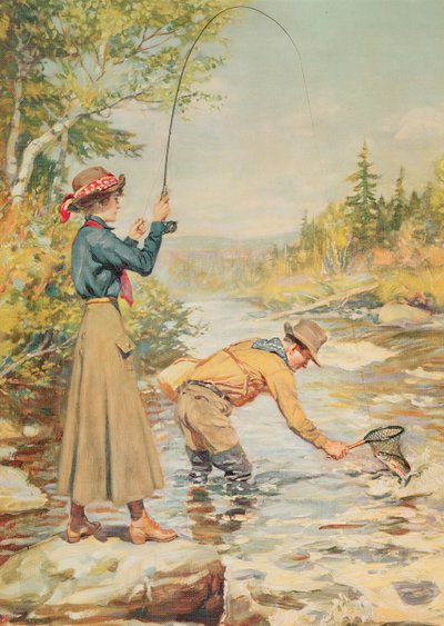Couple Fishing on a River by Unbekannt Unbekannt