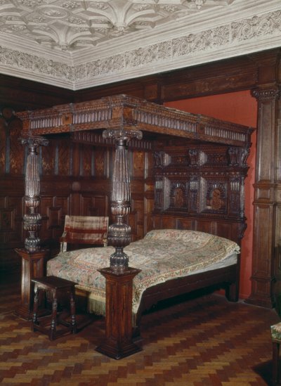 Four-poster bed, carved oak, 16th-17th century by Unbekannt Unbekannt