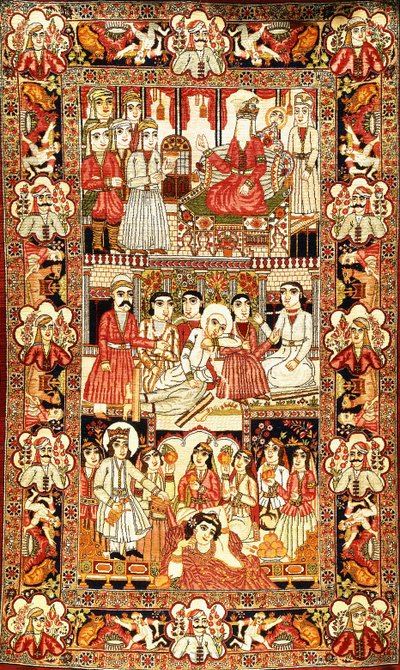 An Antique Pictorial Kirman Rug by Unbekannt