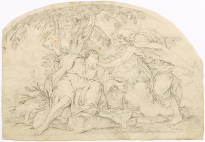 Bearded Man Lying Under Tree and Angel by Unbekannter Künstler