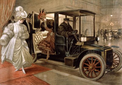 Elegant Women Coming Out of the Automobile by Unbekannter Künstler