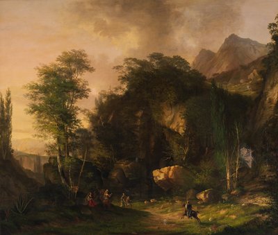 Mountain Landscape with Fighting Knights by Unbekannter Künstler