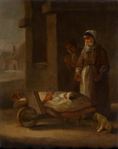Patient Transport on Wheelbarrow by Unbekannter Künstler