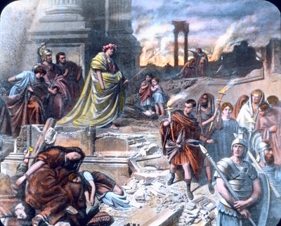 Nero after the fire of Rome by Unbekannter Künstler