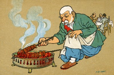 Old Tiflis: Preparing Mtsvadi by Unbekannter Künstler