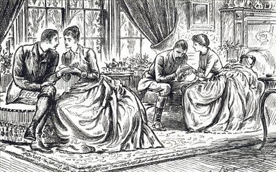 Two Young Couples Practising Palmistry by Unbekannter Künstler