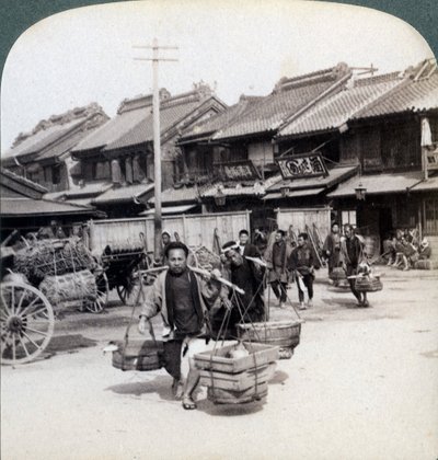 Coolies, street scene in Tokyo, 1896 by Underwood and Underwood