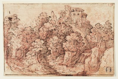 Landscape: House on Wooded Hill by Unknown