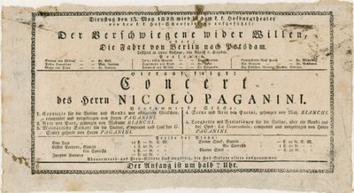 Niccolo Paganini - playbill by Unknown