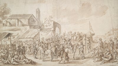 Soldiers Gathered Near a City Gate by Unknown