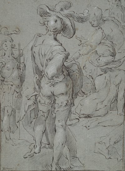 Standing Youth Seen from Behind, and Other Figures by Unknown
