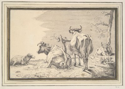 Three Cows and a Sheep by Unknown