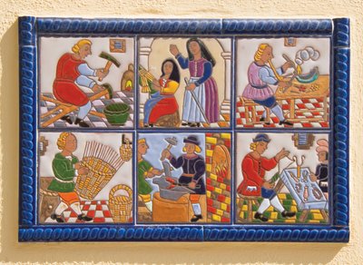 Tile Showing Different Crafts, Spain by Unknown