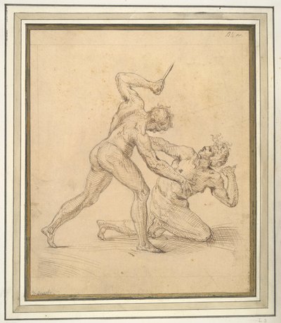 Two Male Nudes Fighting by Unknown
