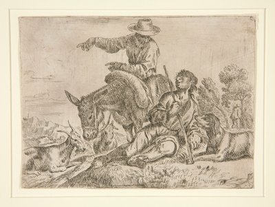 Untitled [Man on Donkey Conversing with Shepherd] by Unknown