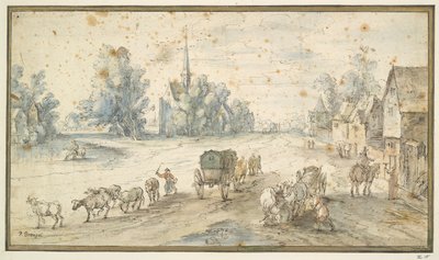 Village Street with Cattle and Carts by Unknown
