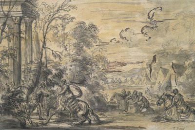 Woman on Horseback Fording a Stream by Unknown