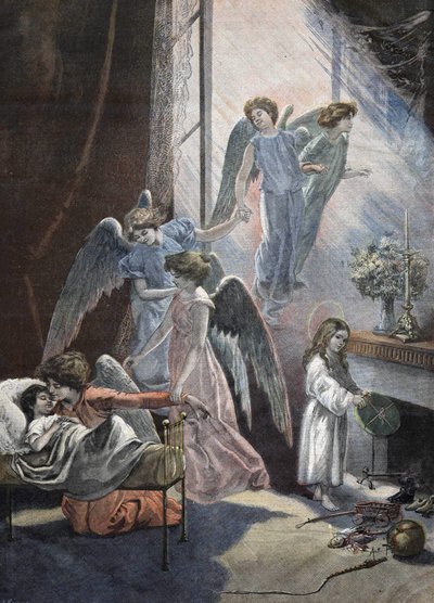 Christmas Dreaming Child. Engraving 19th century by Unknown artist