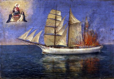 Fire aboard a schooner by Unknown artist