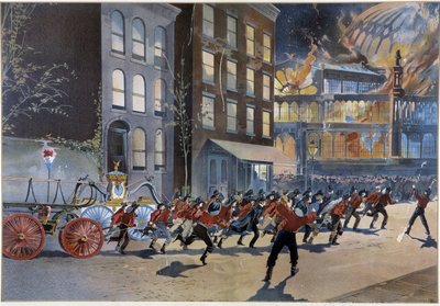 Fire and firefighters in New York by Unknown artist