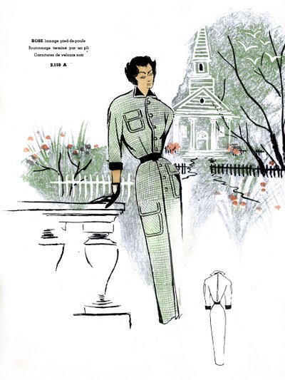 French Fashion, Houndstooth Woollen Dress Design by Unknown artist
