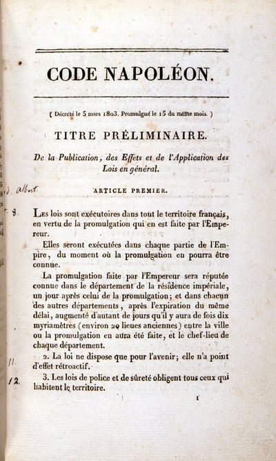 Incipit of the Napoleonic Code by Unknown artist