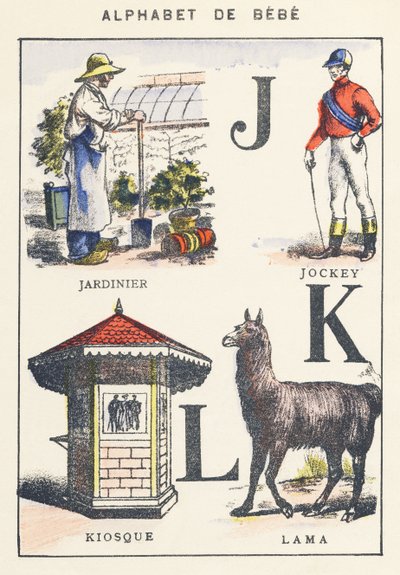 Gardener, jockey, kiosk, llama by Unknown artist