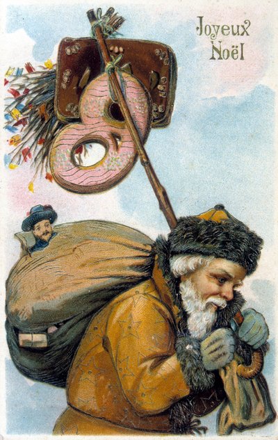 Santa Claus carrying gifts on his back by Unknown artist