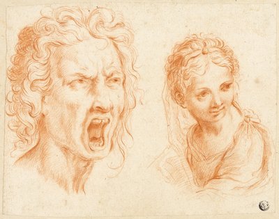 Grimacing Male Head, Bust of Girl by Unknown Italian