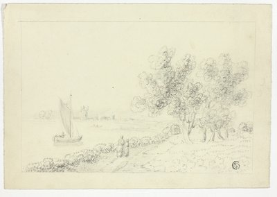 A Harbor with a Sailboat by Unknown artist