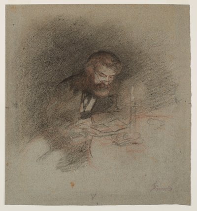 A Man Reading by Candlelight by Unknown artist