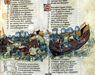 A naval battle. 13th century miniature by Unknown artist