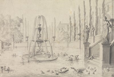 An Ornamental Pool and Fountain by Unknown artist