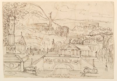 Antique Buildings on Hillside by Unknown artist