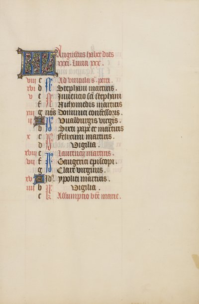 August Calendar Page by Unknown artist