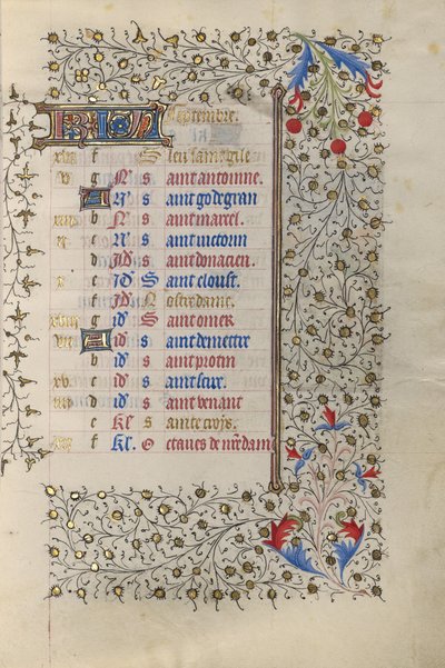 Calendar Page by Unknown artist