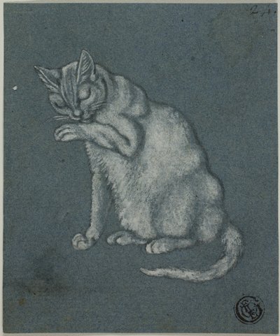 Cat Licking Paw by Unknown artist