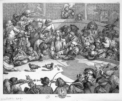Cockfighting - engraving by Unknown artist
