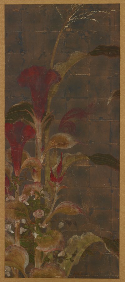 Coxcombs, maize and morning-glories by Unknown artist