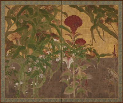 Coxcombs, Maize and Morning Glories by Unknown artist