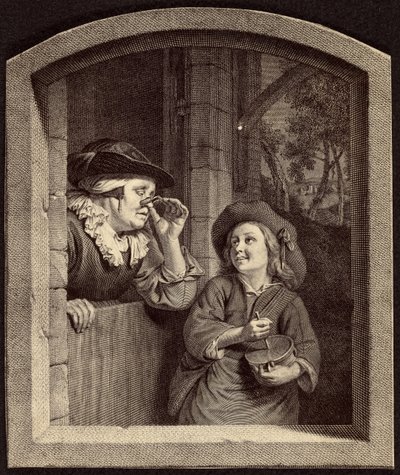 Engraving of Old Woman and Boy by Unknown artist