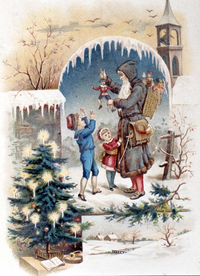 Father Christmas with Children. 1892 Chromolithography by Unknown artist