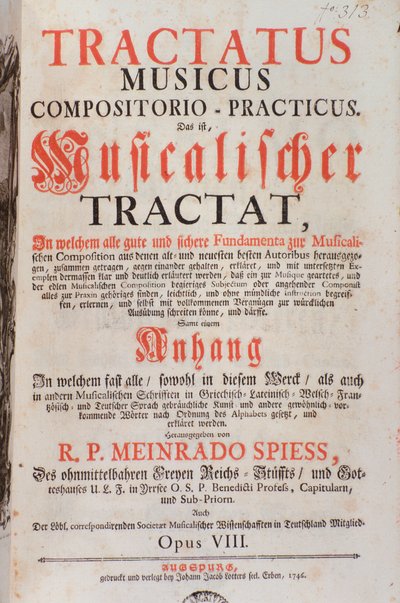 Frontispiece of Tractatus musicus, by Meinrad Spiess by Unknown artist